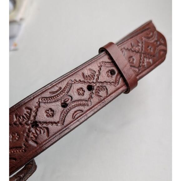 Mens belt Mexican handtooled + woven leather buckle Waist 34-38" 11/2"wide EVU - Picture 2 of 8